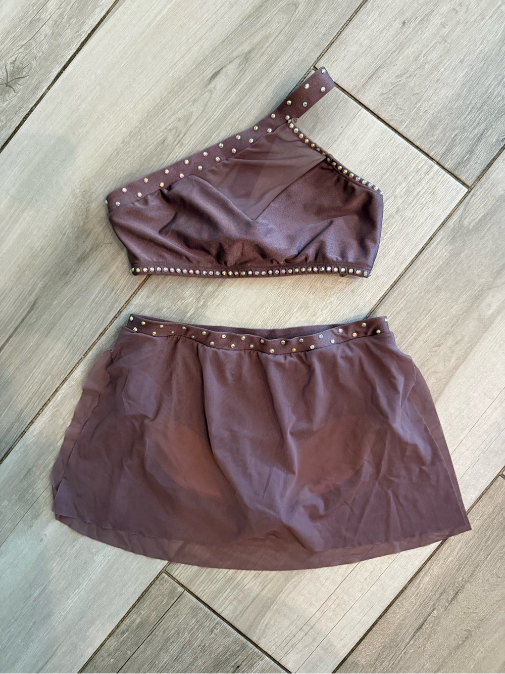 Teen One-Shoulder Dance Set in Lavender with Stud Accents
